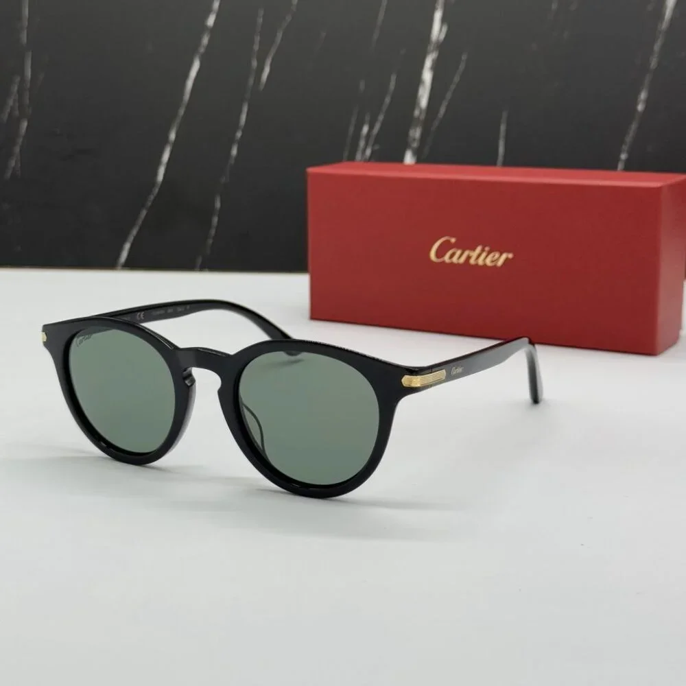 NEW CARTIER SUNGLASSES, ROUND BLACK GREEN EYEWEAR CARTIER CT0010S 004